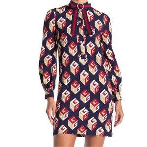 Gucci wallpaper print tie neck dress